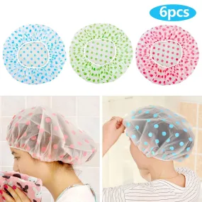 Shower Caps Waterproof Plastic Bath Cap - 6Pcs