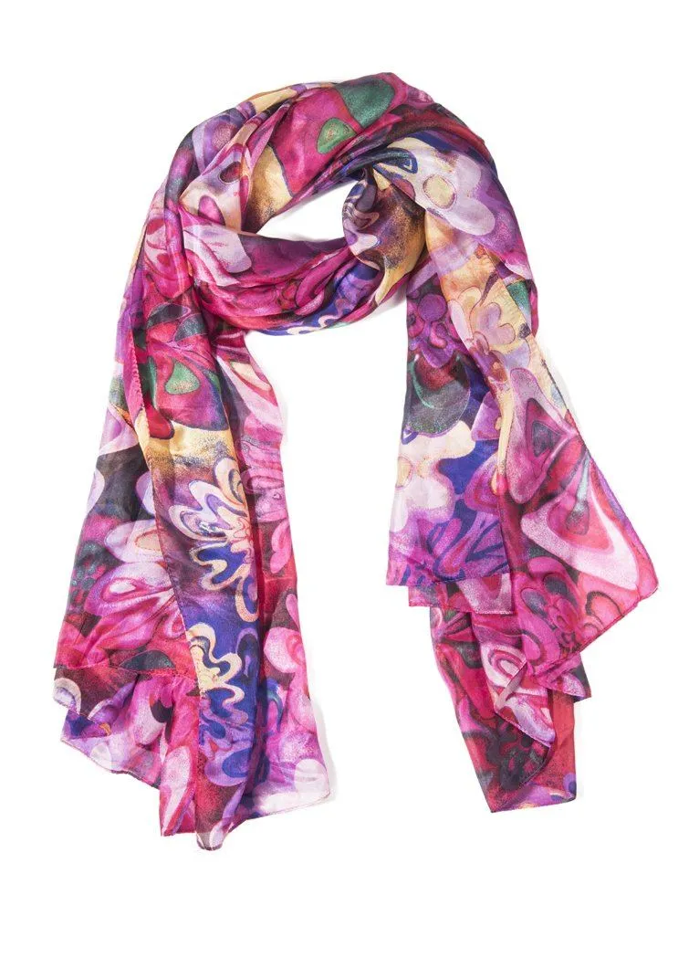 Silk Floral Scarf- Magenta