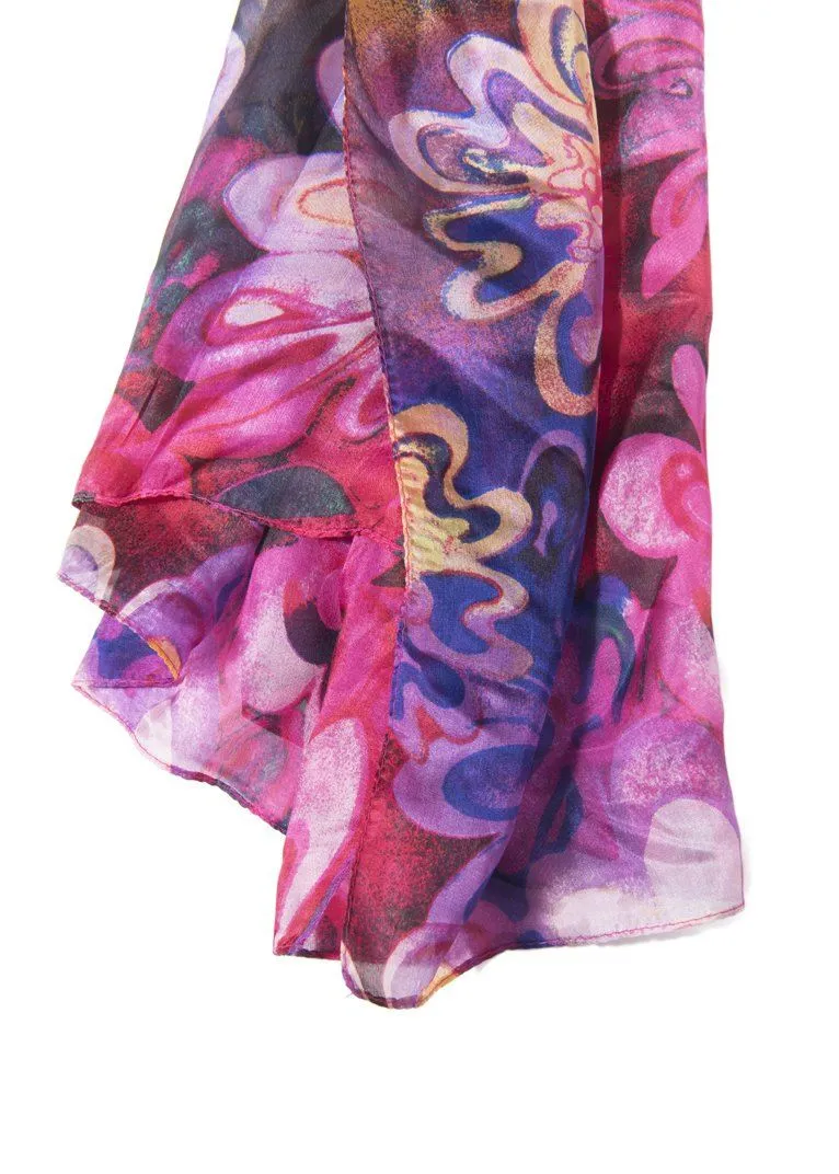 Silk Floral Scarf- Magenta