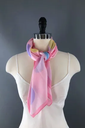 Vintage 1980s Pastel Pink Polka Dots Chiffon Scarf