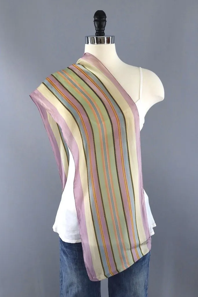 Vintage Pastel Purple Stripes Silk Scarf