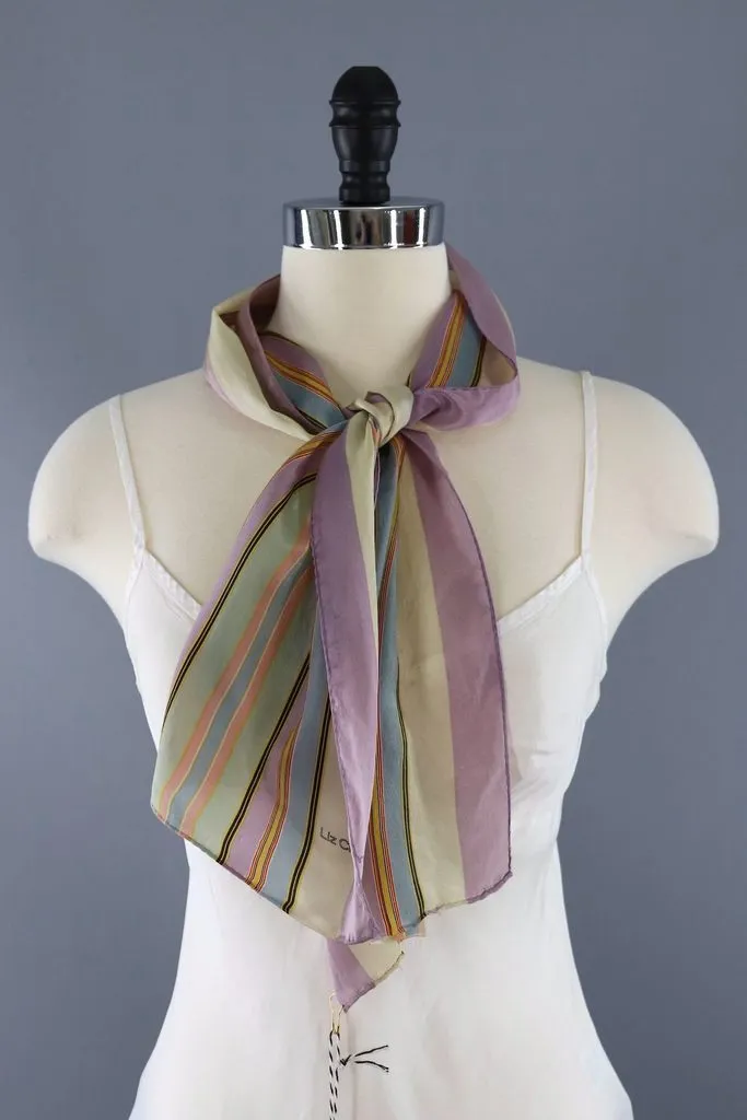 Vintage Pastel Purple Stripes Silk Scarf