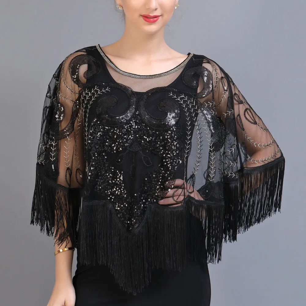 Vintage Sequin Tassel Evening Cape Party Dresses Cape