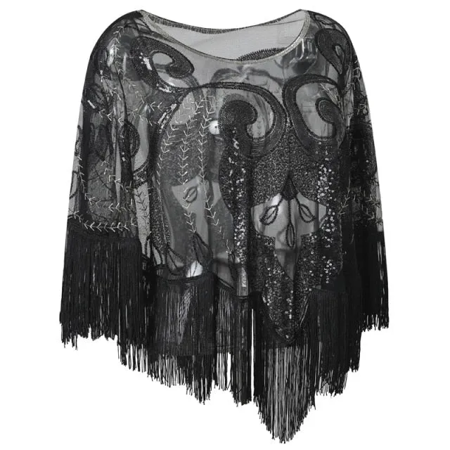 Vintage Sequin Tassel Evening Cape Party Dresses Cape