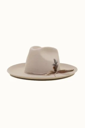 Western Cowboy Hat, 100% Wool Felt, Feather Trim, Beige