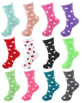 Women's Fuzzy Polka Dots Socks - 12 Pair