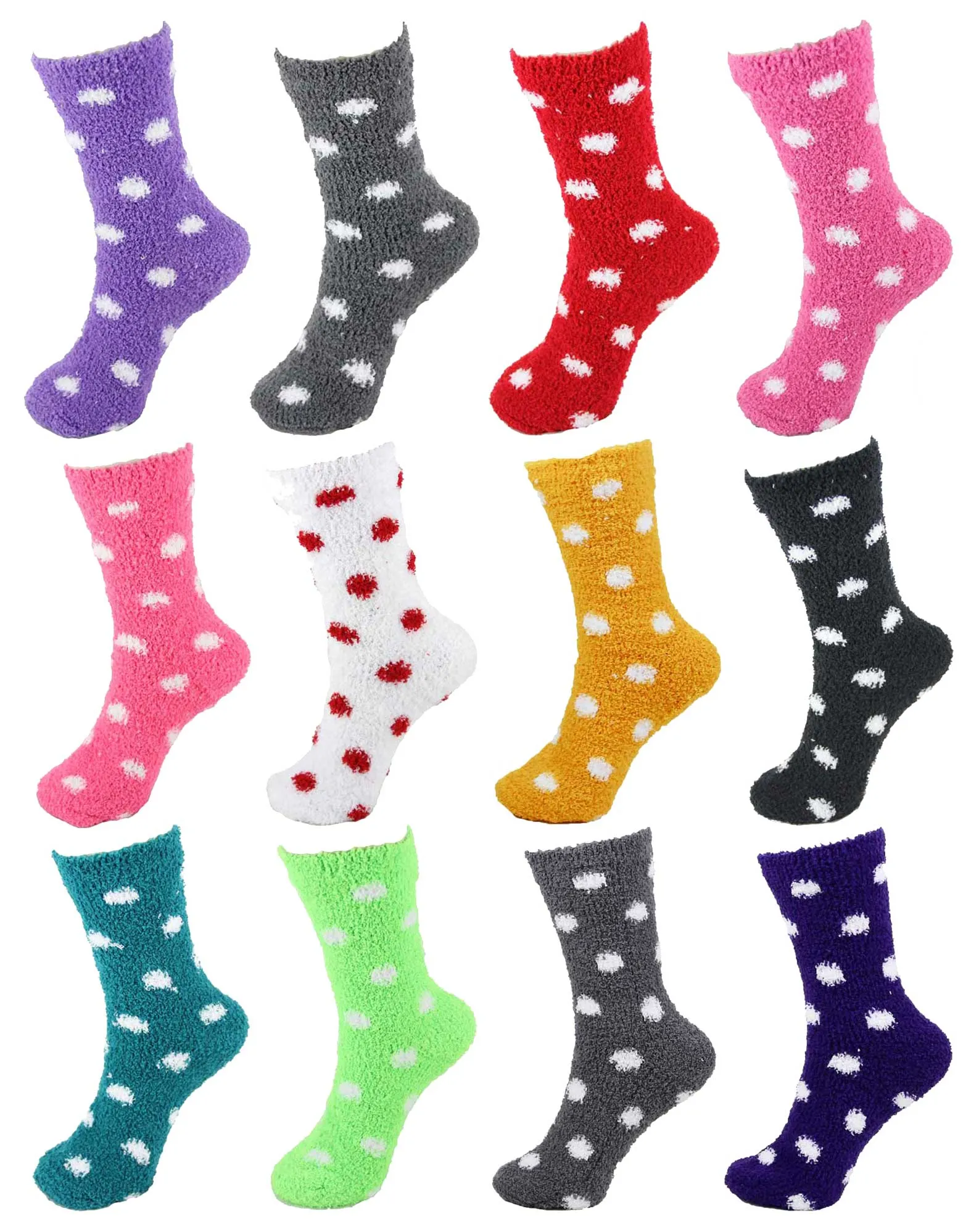 Women's Fuzzy Polka Dots Socks - 12 Pair